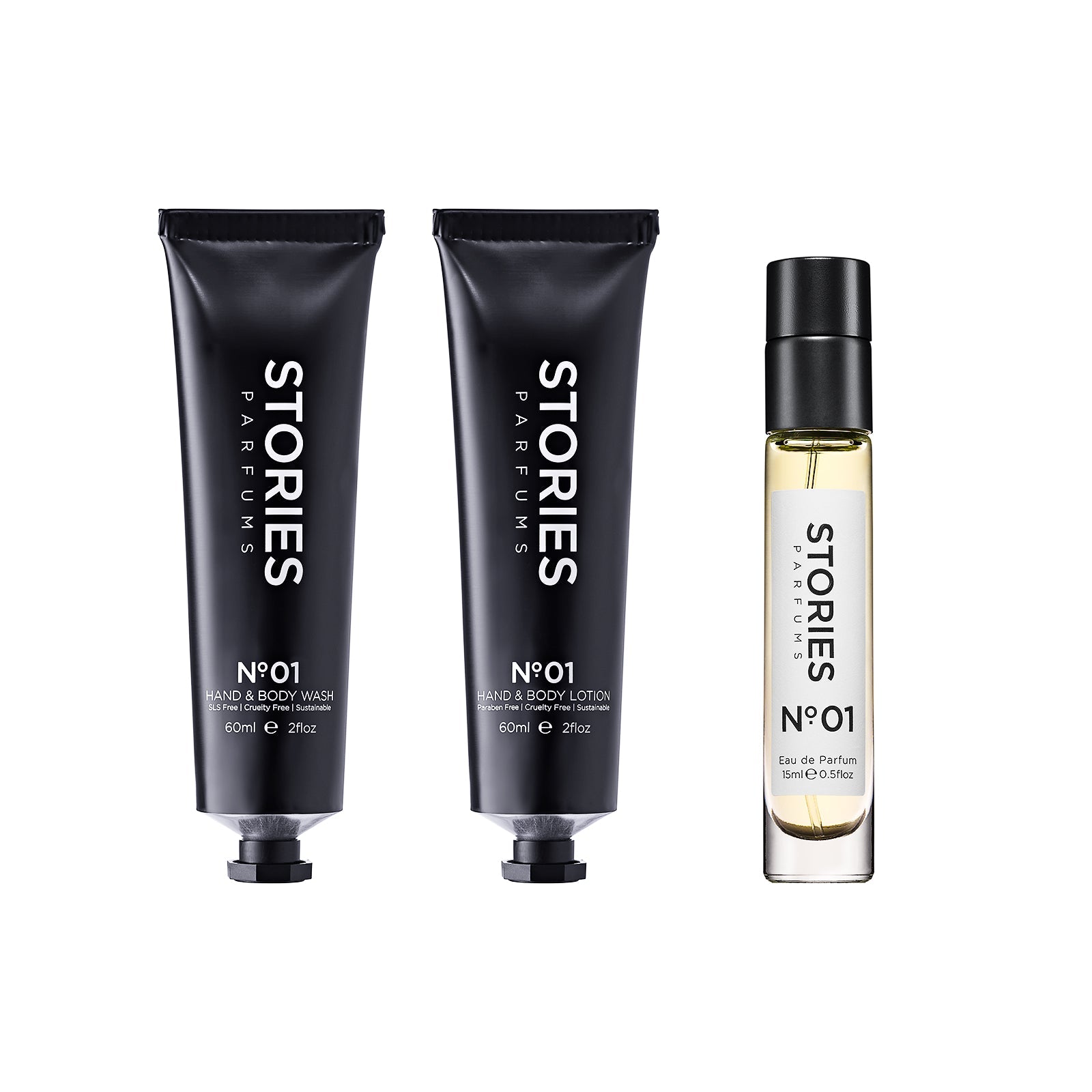 STORIES Nº.01 Travel Trio: 15ml Eau de Parfum with 60ml Wash and Lotion
