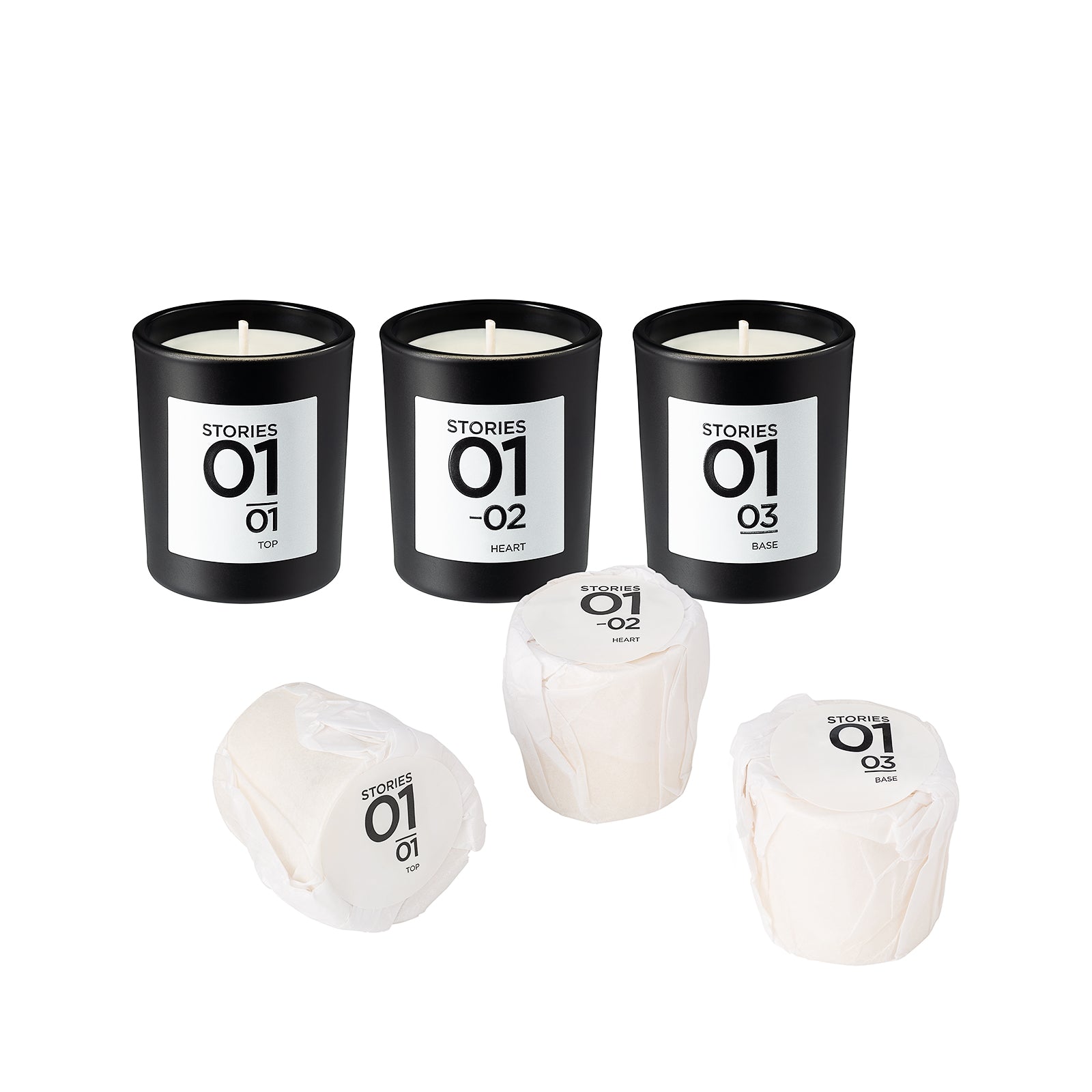 STORIES Nº.01 Bougie Parfumée Gift Set, Perfumed Candle Trio + Refills