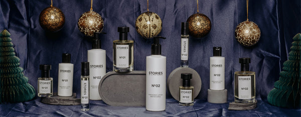 STORIES Parfums gift set perfume bottles with Christmas baubles