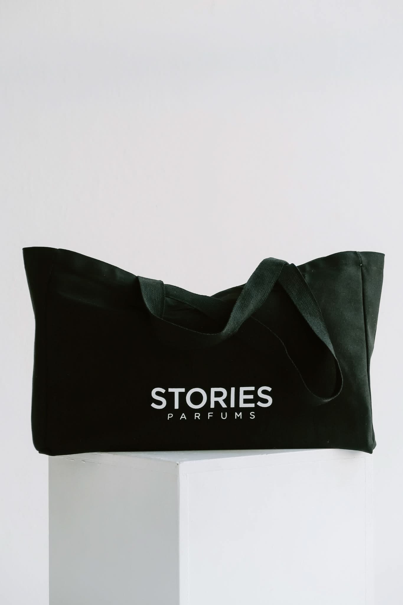 STORIES recycled cotton canvas tote bag in black