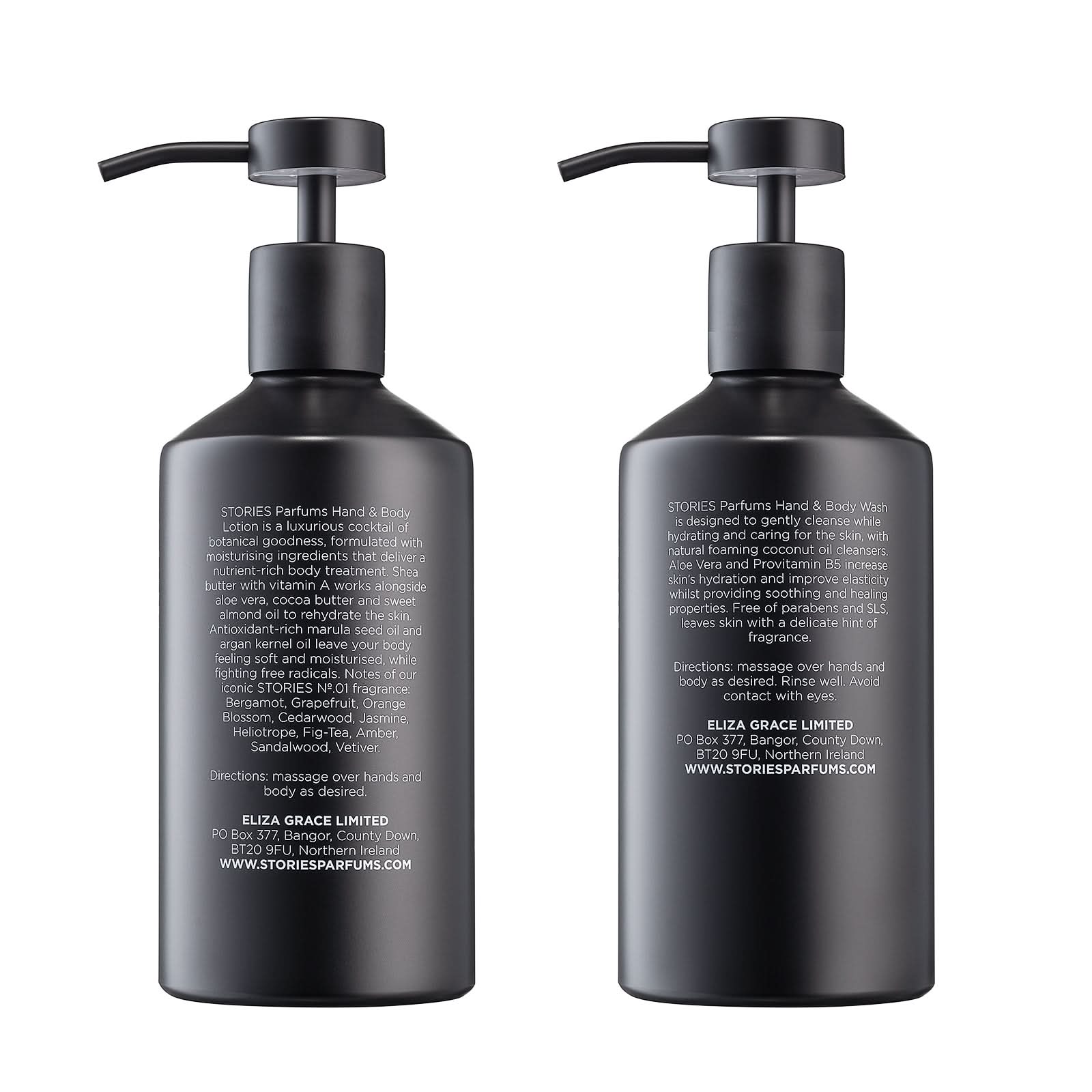 STORIES Nº.01 Hand & Body 500ml bottles, reverse
