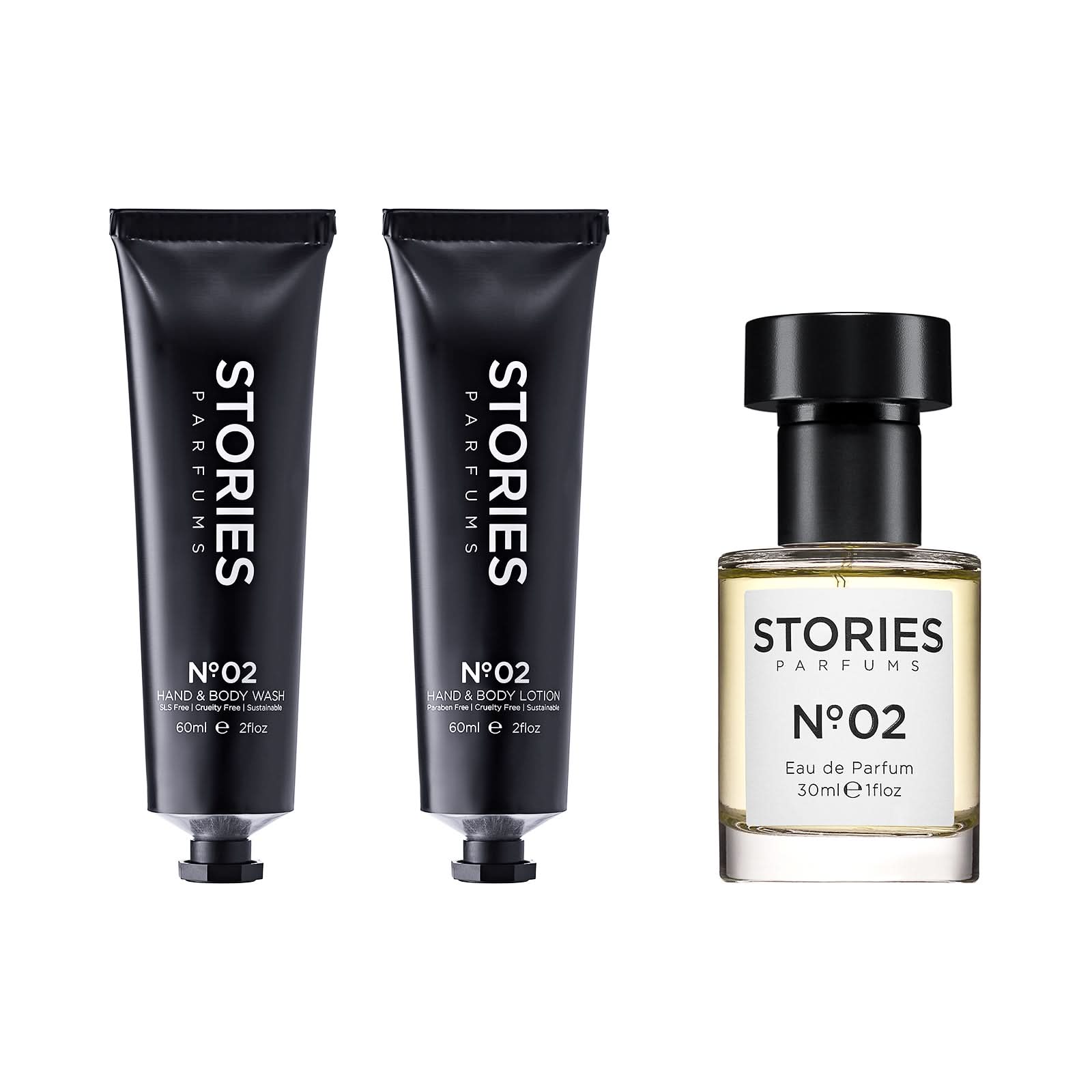 STORIES Nº.02 Deluxe Travel Trio: 30ml Eau de Parfum with 60ml Wash and Lotion
